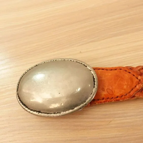 Silver Oval Buckle Belt 28 XS Small Western Brown Leather ENGLAND‎ GEORGE STUART